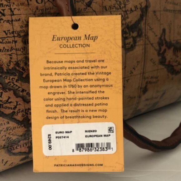 Patricia Nash Rienzo Leather European Map Shoulder Handbag Satchel Tan - Picture 12 of 16